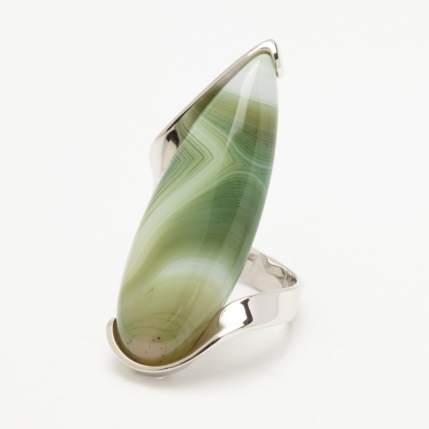 Tae handmade sterling silver and green banded agate ring 1 designed by Belen Bajo