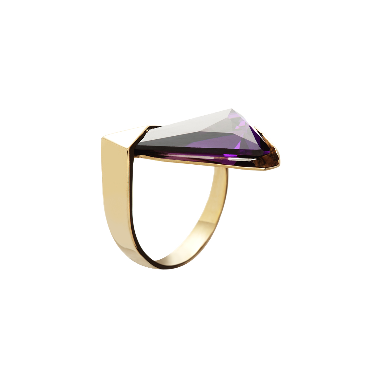 anillo artesanal Kua de oro de 9k o 18k y cuarzo hidrotermal violeta 1 diseñado por Belen Bajo