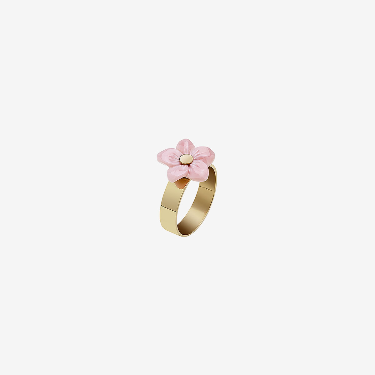 anillo artesanal Enai de oro de 9k o 18k y concha rosa diseñado por Belen Bajo