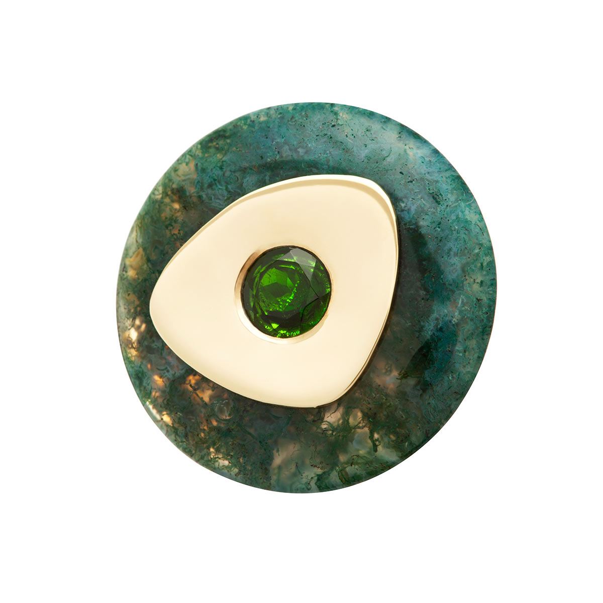 Tau handmade ring in 9k or 18k gold, sterling silver, chrome diopside and mossy agate 2 designed by Belen Bajo