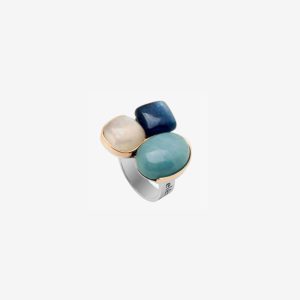 Iam handmade ring in 9k or 18k gold, sterling silver, kyanite, milk aquamarine and moonstone designed by Belen Bajo