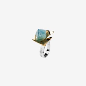 handcrafted Gio ring in 9k or 18k gold, sterling silver and milk aquamarine designed by Belen Bajo