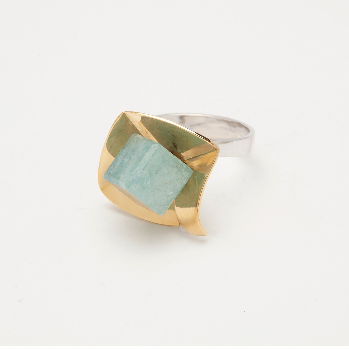 Gio handmade ring in 9k or 18k gold, sterling silver and milk aquamarine designed 2 by Belen Bajo