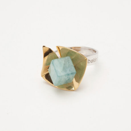 Gio handmade ring in 9k or 18k gold, sterling silver and milk aquamarine designed 1 by Belen Bajo