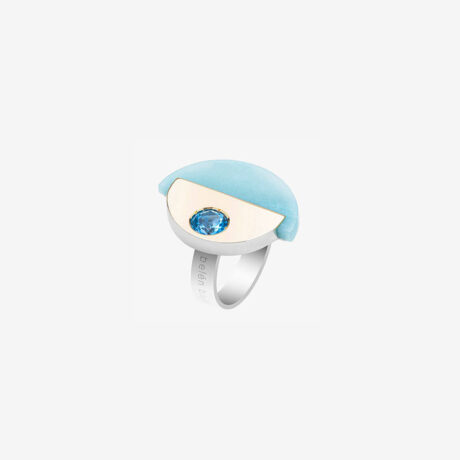 Coe handcrafted ring in 9k or 18k gold, sterling silver, amazonite and blue topaz designed by Belen Bajo