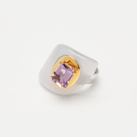 Ena handmade ring in 9k or 18k gold, sterling silver, blue chalcedony and amethyst 1 designed by Belen Bajo