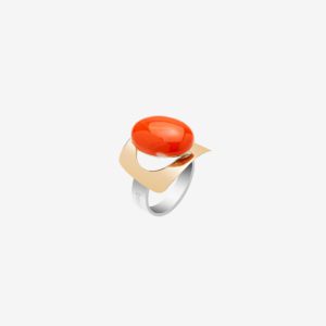 Uda handmade ring in 9k or 18k gold, sterling silver and coral designed by Belen Bajo