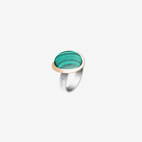 Handmade Moa ring in 9k or 18k gold, sterling silver and malachite designed by Belen Bajo