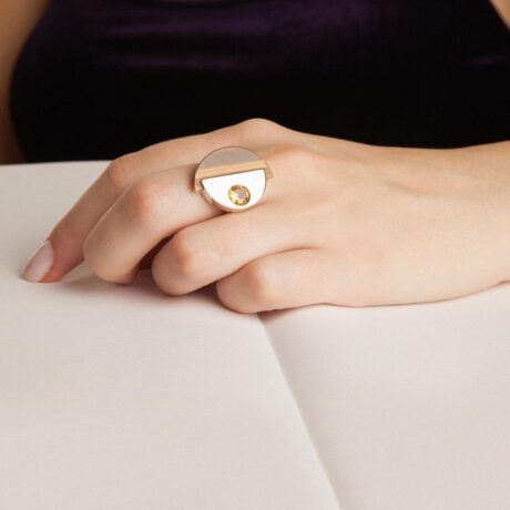 anillo artesanal Coe de oro de 9k o 18k, plata de ley, ojo de tigre y cuarzo citrino diseñado por Belen Bajo m1