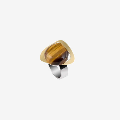 Jas handmade ring in 9k or 18k gold, sterling silver, tiger eye designed by Belen Bajo