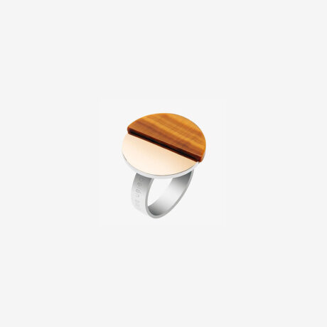 anillo artesanal Ona de oro de 9k o 18k, plata de ley y ojo de tigre diseñado por Belen Bajo