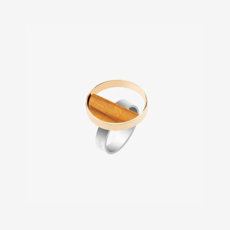 anillo artesanal Ula de oro de 9k o 18k, plata de ley y ojo de tigre diseñado por Belen Bajo