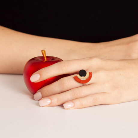 Luz handmade ring in 9k or 18k gold, sterling silver, onyx and red jasper on hand designed by Belen Bajo