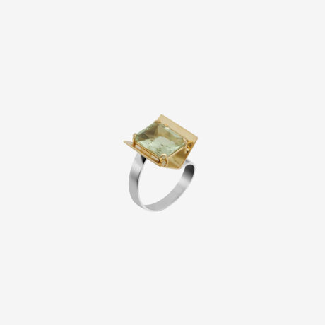 anillo artesanal Iga de oro de 9k o 18k, plata de ley, prasiolita diseñado por Belen Bajo