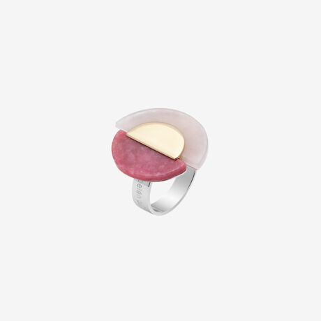 Handmade Liz ring in 9k or 18k gold, sterling silver, rhodonite and rutilated pink quartz designed by Belen Bajo