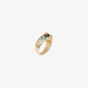 anillo artesanal Uca de oro de 9k o 18k, Swiss blue, Sky blue y London blue diseñado por Belen Bajo