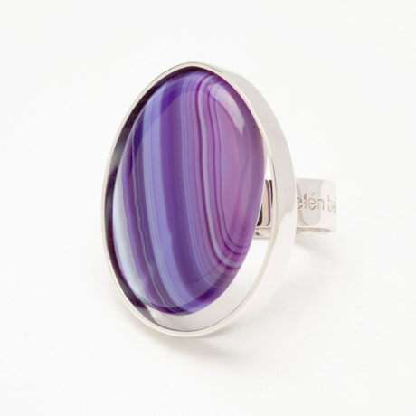 Kae handmade sterling silver and lilac banded agate ring 1 designed by Belen Bajo