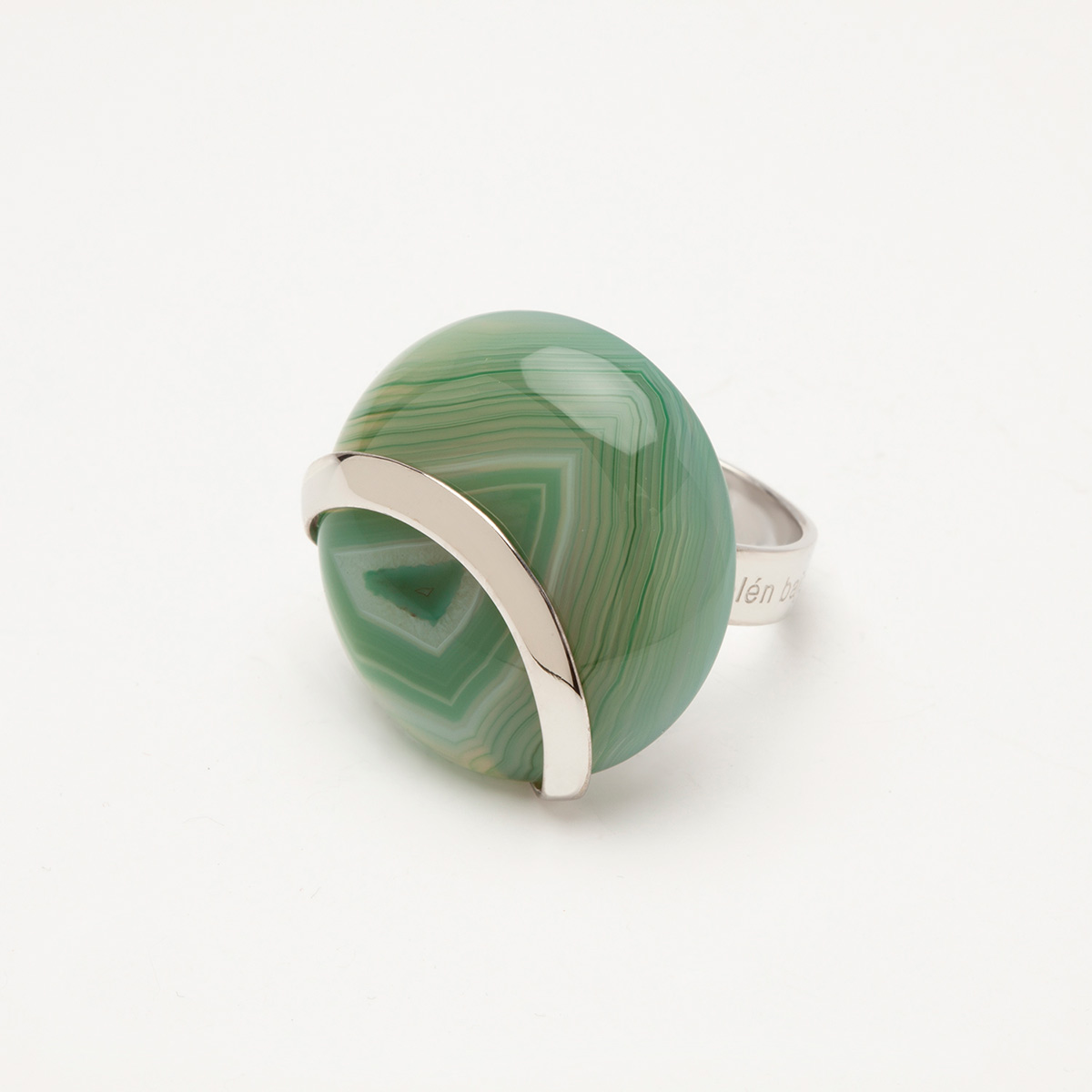 Abo handmade sterling silver and green banded agate ring 1 designed by Belen Bajo