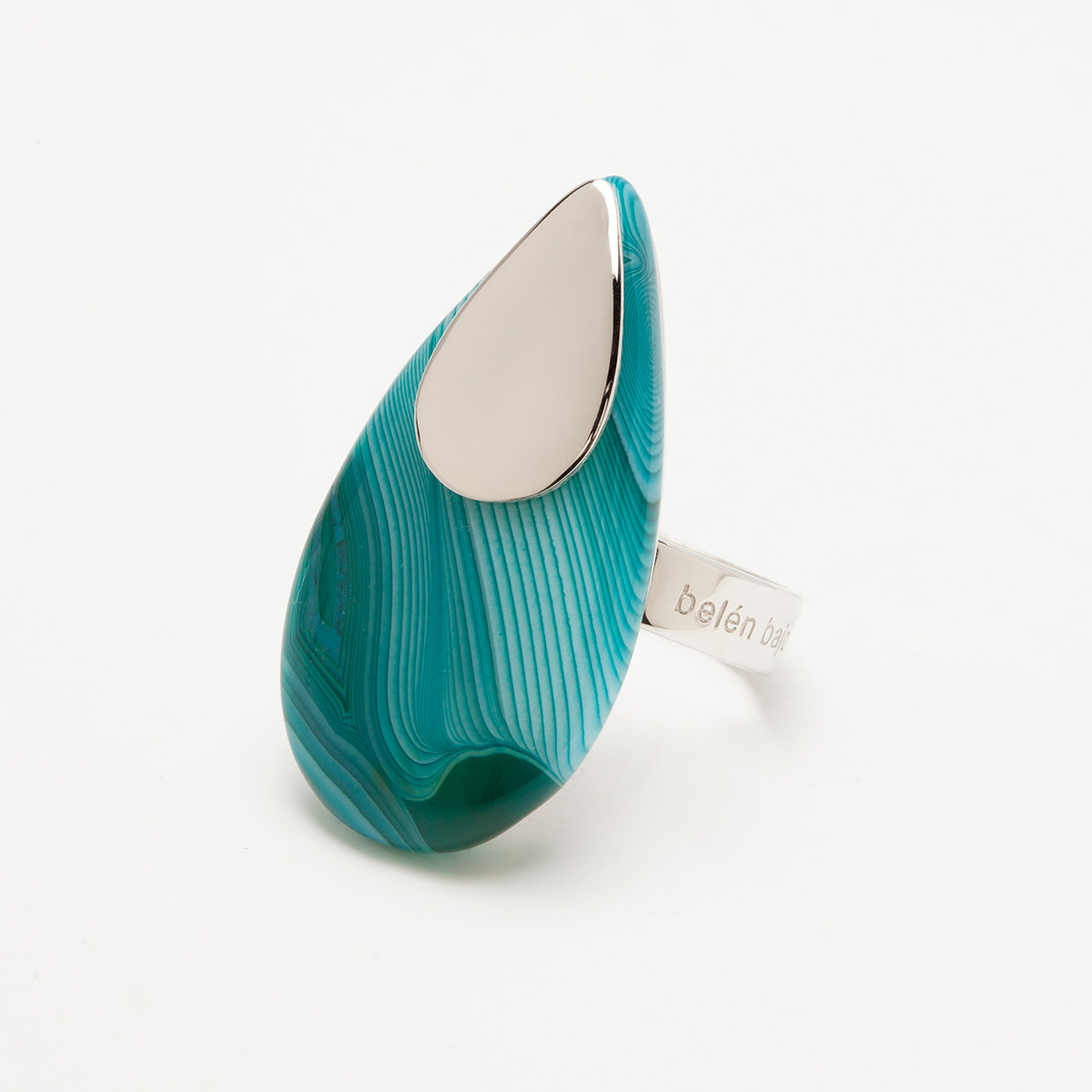 Adi handmade sterling silver and green banded agate ring 1 designed by Belen Bajo