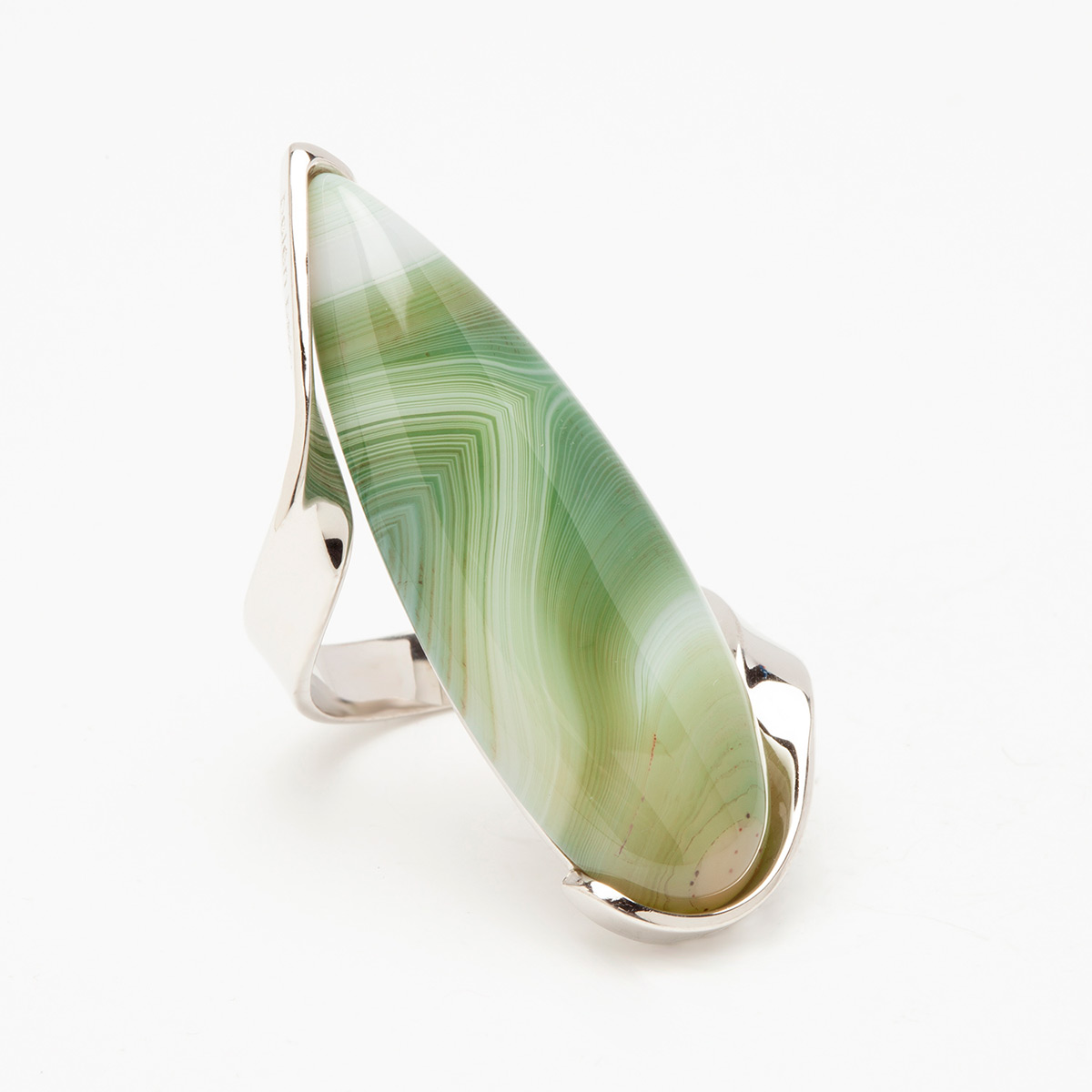 Tae handmade sterling silver and green banded agate ring 2 designed by Belen Bajo