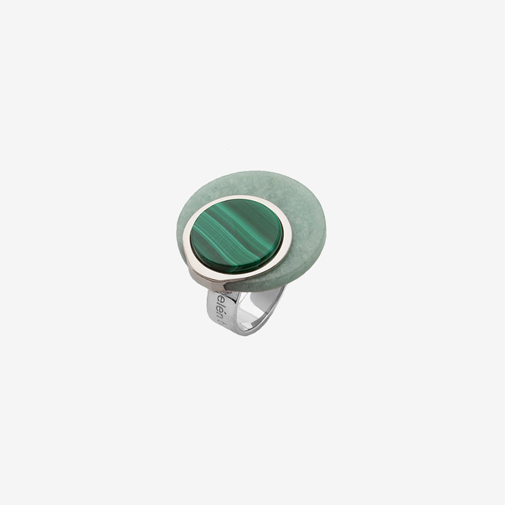 handmade Tae ring in sterling silver, malachite and amazonite designed by Belen Bajo
