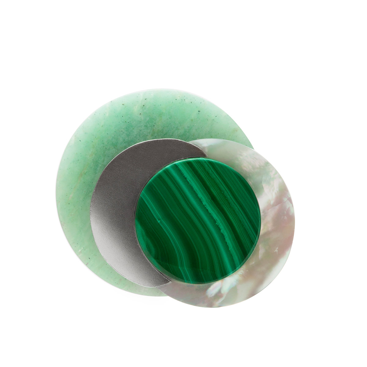 Aka handmade ring in sterling silver, amazonite, mother-of-pearl and malachite 2 designed by Belen Bajo