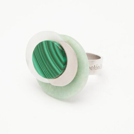 Aka handmade sterling silver, amazonite, mother-of-pearl and malachite ring 1 designed by Belen Bajo
