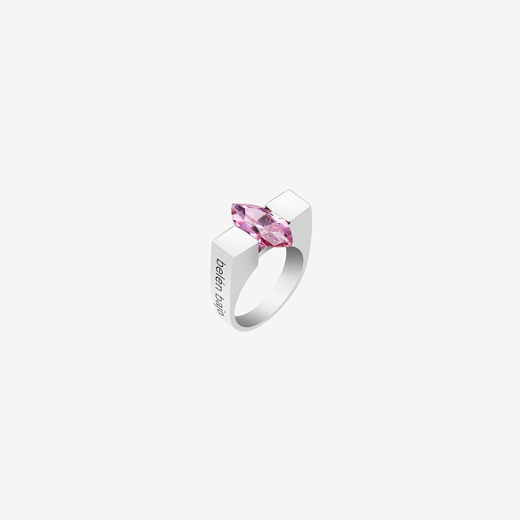 Handmade Jur ring in sterling silver and pink zirconia designed by Belen Bajo