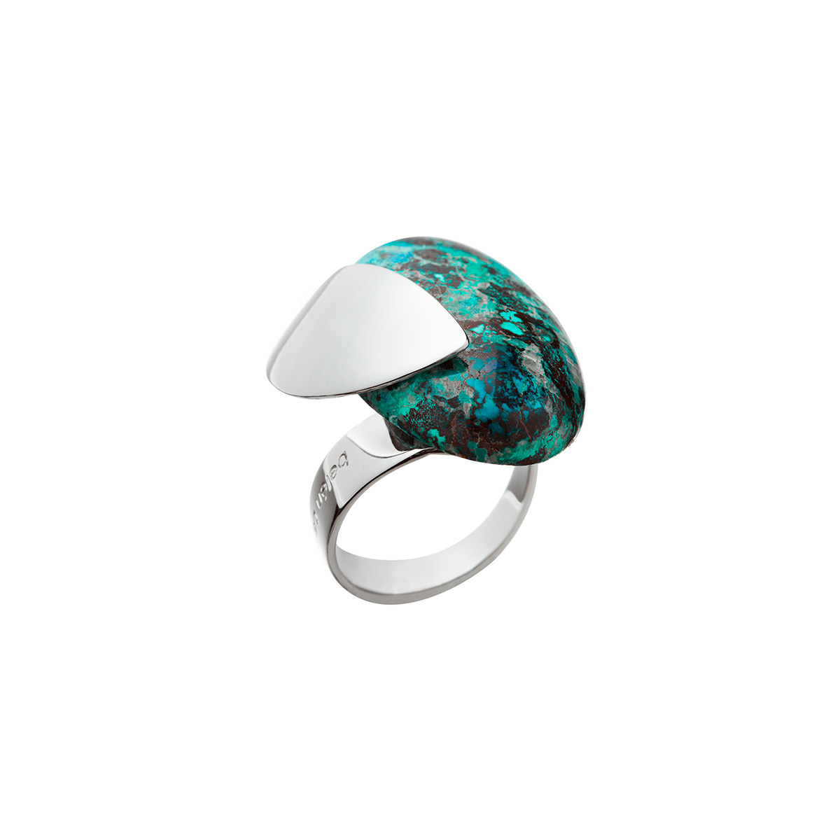 anillo artesanal Saz de plata de ley, crisocola 1 diseñado por Belen Bajo