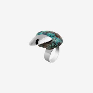 anillo artesanal Saz de plata de ley, crisocola diseñado por Belen Bajo