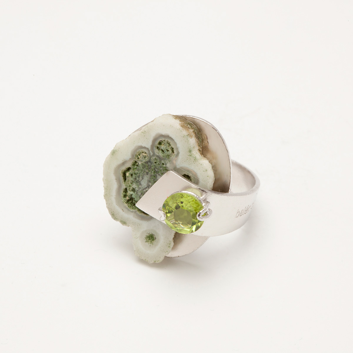 Yui handmade ring in sterling silver, solar quartz and 2 zirconia designed by Belen Bajo