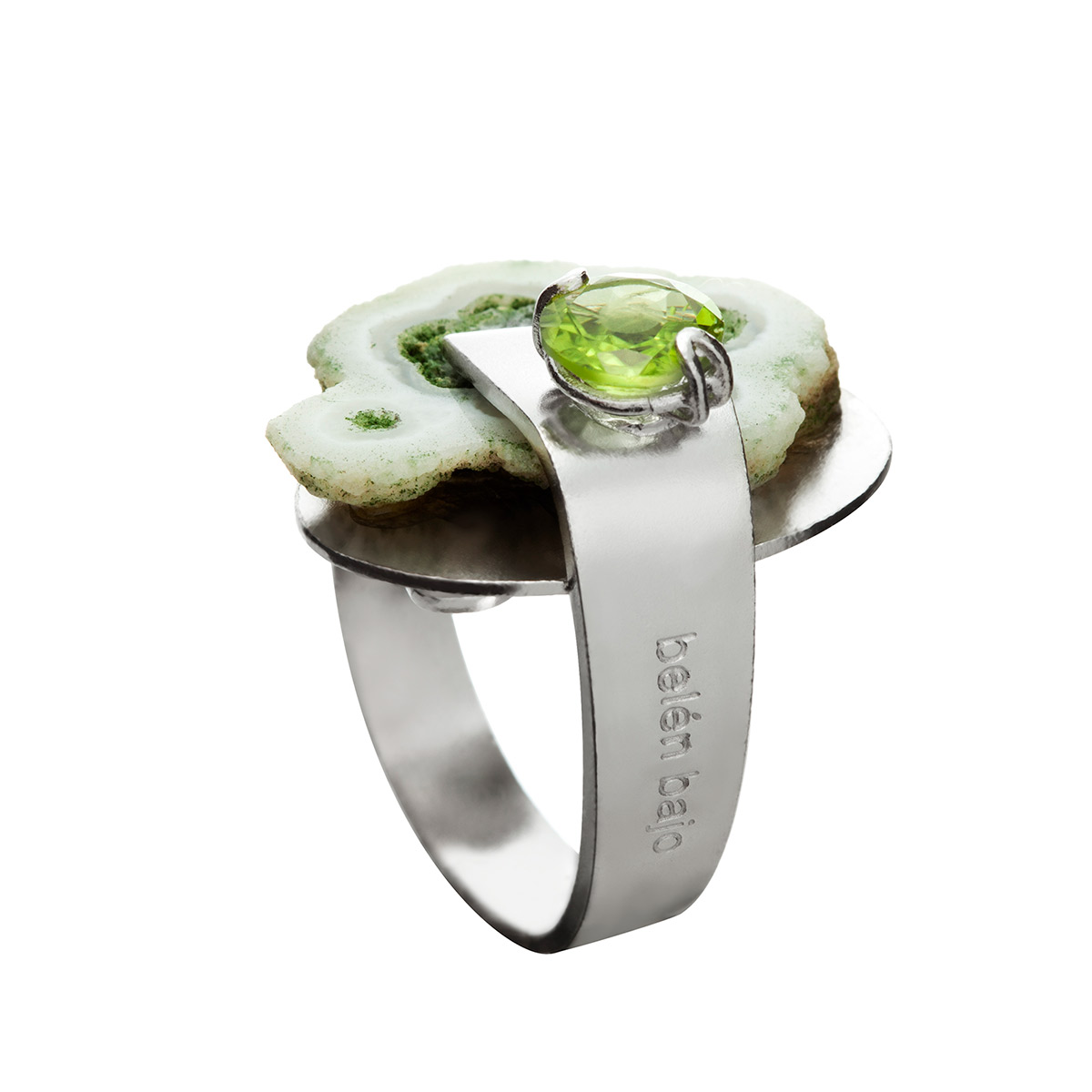 Yui handmade ring in sterling silver, solar quartz and 2 zirconia designed by Belen Bajo