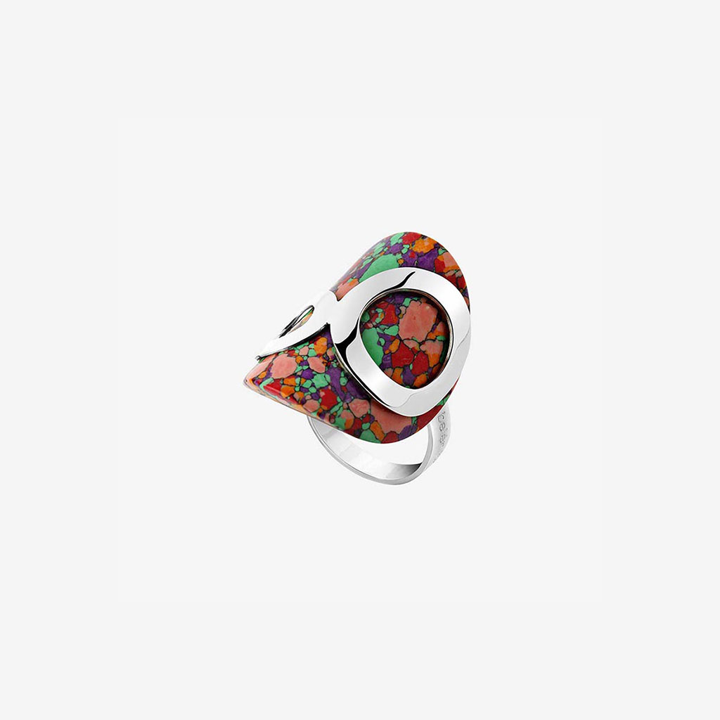 anillo artesanal Mia de plata de ley y mosaico multicolor diseñado por Belen Bajo