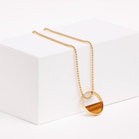 Ula handmade necklace in 9k or 18k gold, sterling silver and tiger's eye 1 designed by Belen Bajo