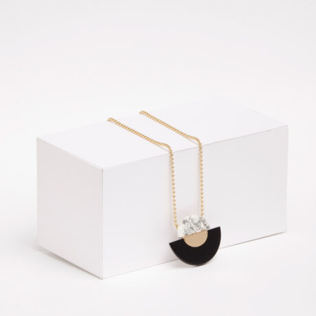 Zei handmade necklace in 9k or 18k gold, sterling silver, white howlite and onyx designed by Belen Bajo