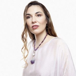 Handmade Roc necklace in sterling silver and amethyst designed by Belen Bajo m1