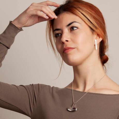Noe handmade sterling silver and violet zircon necklace in model 2 designed by Belen Bajo