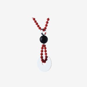 Handmade Bex necklace in sterling silver, onyx and coral designed by Belen Bajo