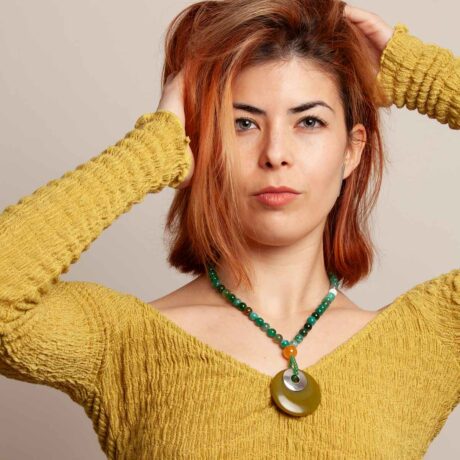 Ari handmade sterling silver, green jasper and green banded agate necklace in model 1 designed by Belen Bajo