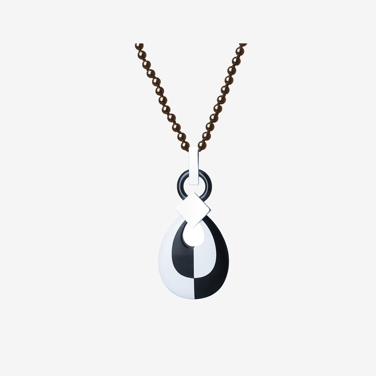 Handmade Dor necklace in sterling silver, onyx and black and white agate mosaic designed by Belen