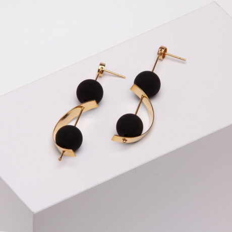 Sia handmade earrings in 9k or 18k gold and black lava 1 designed by Belen Bajo