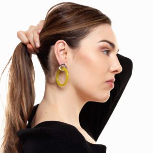handmade Lya earrings in sterling silver and yellow agate designed by Belen Bajo
