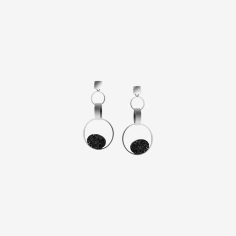 Fic handmade earrings in sterling silver and metallic black agate druse designed by Belen Bajo