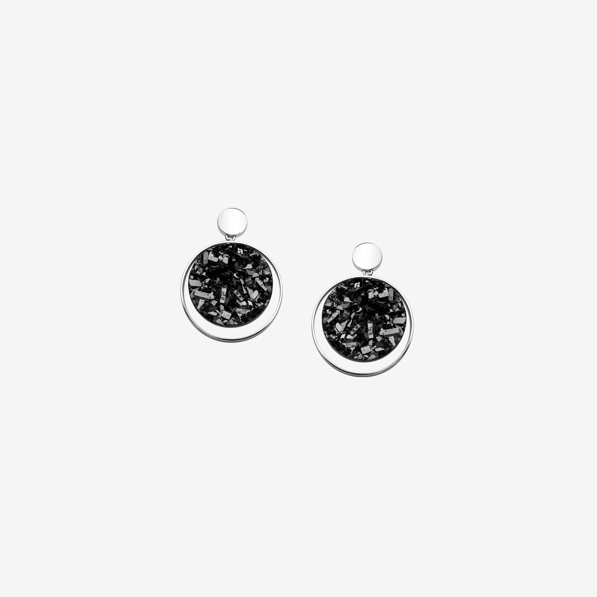 Gul handmade earrings in sterling silver and metallic black agate druse designed by Belen Bajo
