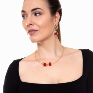 Dua handcrafted necklace in 9k or 18k gold and red lava designed by Belen Bajo m1