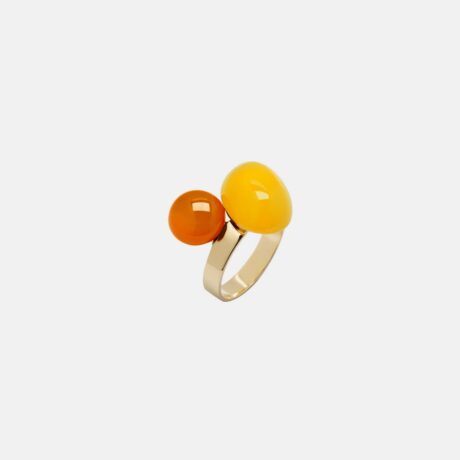Gam handmade 18k gold plated 925 silver ring, carnelian agate and gray peach agate designed by Belen Bajo
