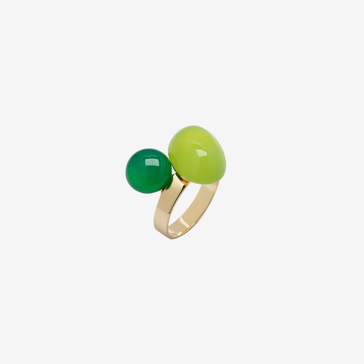Gam handmade 18k gold plated 925 silver, green chalcedony and green agate ring designed by Belen Bajo