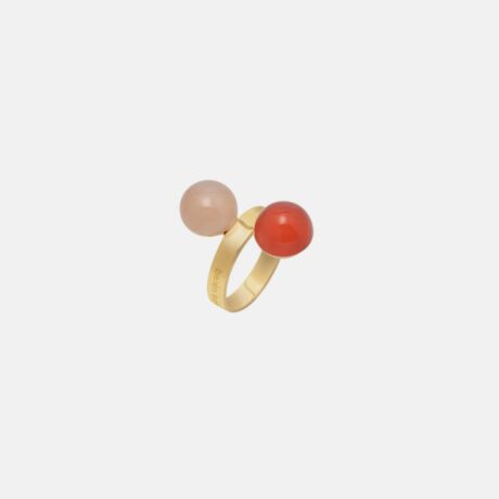 wia handmade ring in 925 silver plated with 18k gold, rose quartz and strawberry quartz designed by Belen Bajo