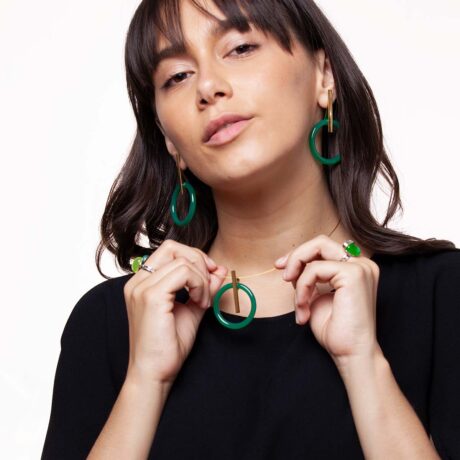 Sya handmade 18k gold plated 925 silver and green agate necklace designed by Belen Bajo