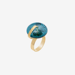 Handmade Xex ring in 18k gold plated 925 silver and blue glass designed by Belen Bajo